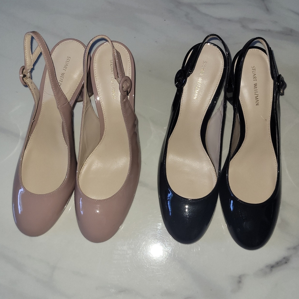 Stuart Weitzman Patent Nude/Beige/Tan Slingback Heels 8